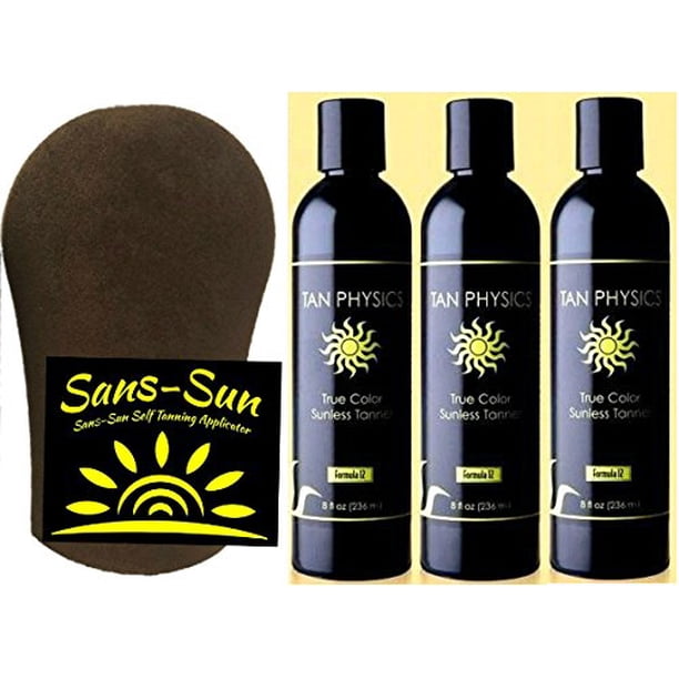 Tan Physics True Color Sunless Tanner 8 Fl oz (Paquete de 3) con guantes bronceadores de Sans-Sun - Autobronceador - Loción bronceadora sin sol - Autobronceadores Los más vendidos - Bronceado falso Br