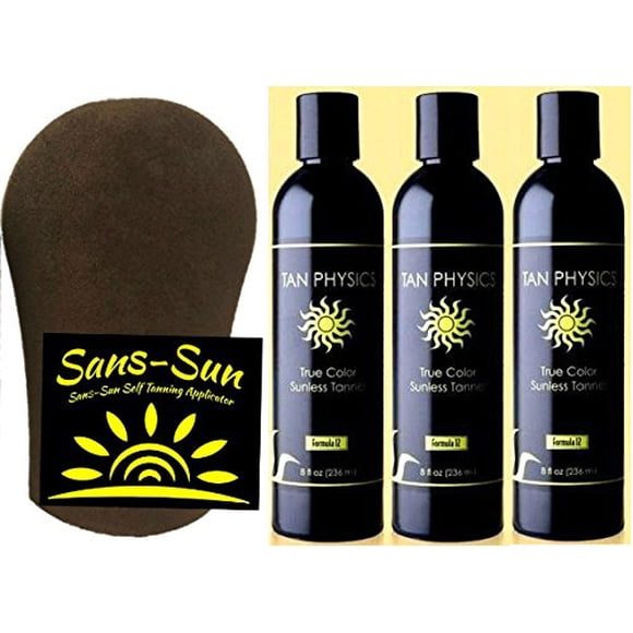 Tan Physics True Color Sunless Tanner 8 Fl oz (Paquete de 3) con guantes bronceadores de Sans-Sun - Autobronceador - Loción bronceadora sin sol - Autobronceadores Los más vendidos - Bronceado falso Br