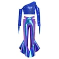 thumbnail image 3 of SiiRoh Girls Jazz Tango Disco Dance Outfit Oblique Shoulder Tassel Sequin Crop Top and Metallic Flare Pants Set Royal Blue 14, 3 of 6