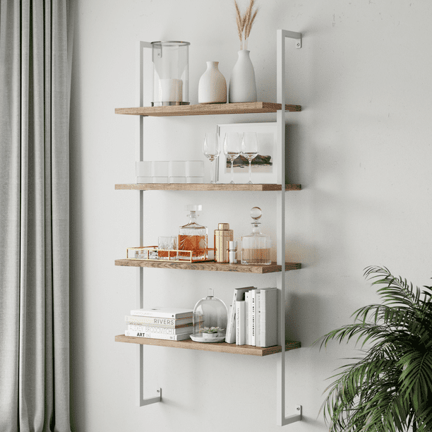 Shelf Bookcase Floating Wall Mount, White Industrial Style Shelving