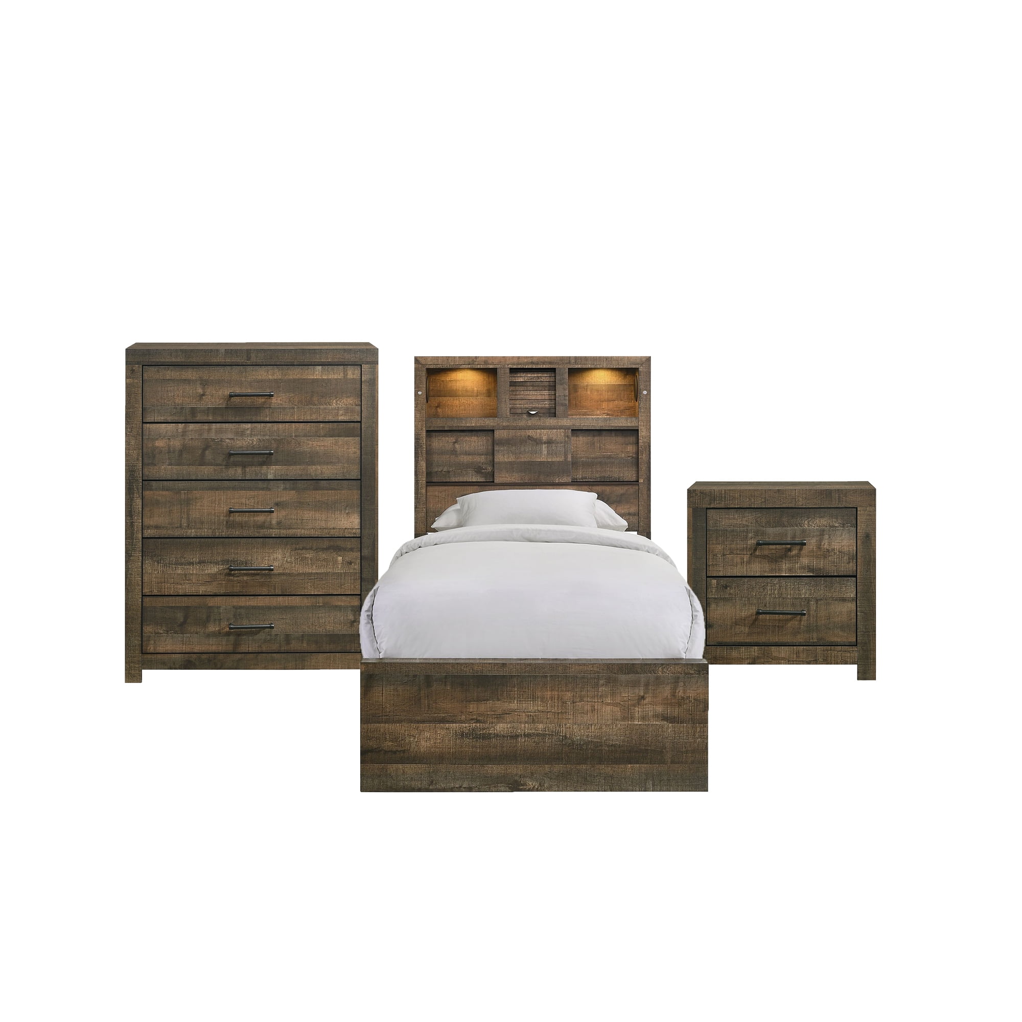 Picket House Beckett Twin Bookcase Panel 3PC Bedroom Set with Bluetooth