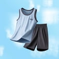thumbnail image 2 of ATOGUTA Boys Summer Outfits Sleeveless Tank Tops and Workout Shorts Set 2 Piece Clothing Set Size 5T-17, Sky Blue, 2 of 7