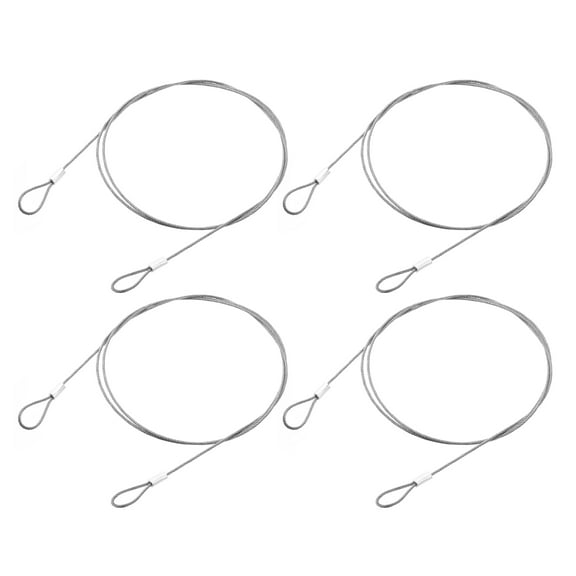 Uxcell 4Pack Lanyard Cable, 100cmx1.5mm Stainless Steel Vinyl Coated Wire Cable with Loops Security Steel Cable, Silver