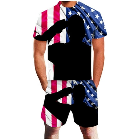 

Hunpta Men s Summer American Flag 3D Printing Independence Day Sports Suit