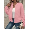 thumbnail image 4 of Women Round Neck Regular Sleeve Geometric Jacquard Bomber Jacket - Loose Fit, Pink, S-5XL, Spring and Autumn, 4 of 7