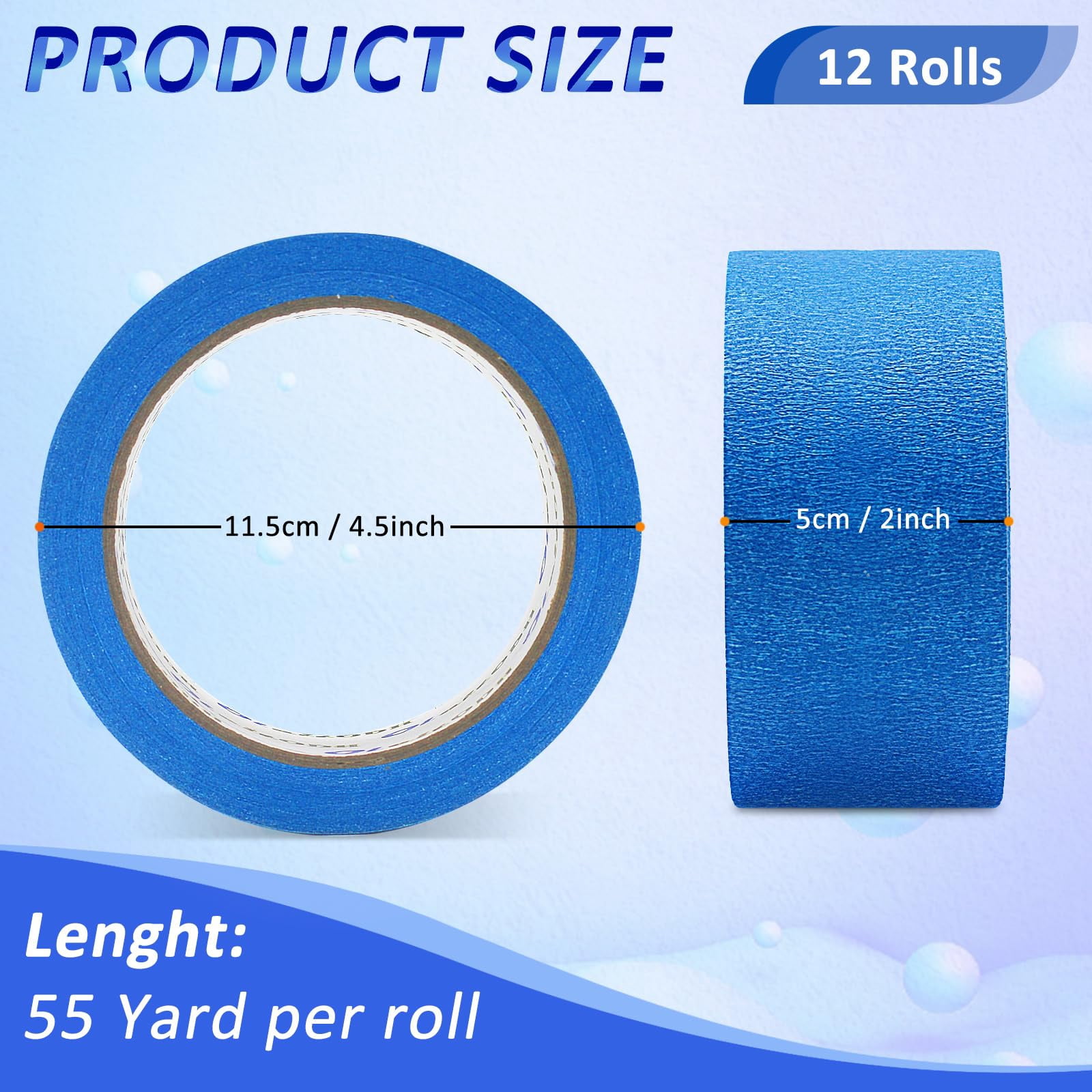 12 Rolls Blue Painters Tape Bulk 2 Inch X 660 Yards  Masking No Wall Painting Artist Trim Edge Finishing For Decoration Diy Supplies