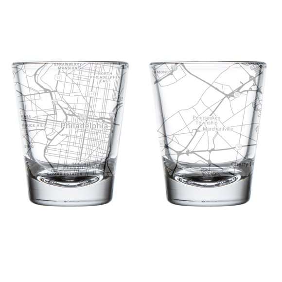 Set of 2 Shot Glasses 1.75oz Gift City Map Philadelphia, PA Pennsylvania