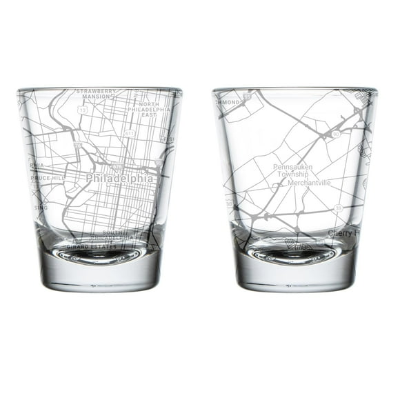 Set of 2 Shot Glasses 1.75oz Gift City Map Philadelphia, PA Pennsylvania