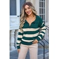 thumbnail image 4 of Women'S V Neck Striped Sweater Long Sleeve Oversized Fashion Knitted Pullover Fall Sweaters Tops Dark Green M, 4 of 9