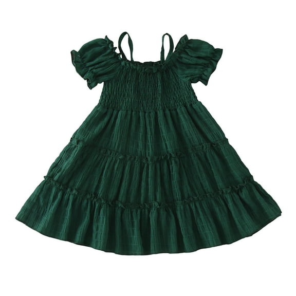 PINQI Casual Toddler Girls Dress Toddler Girls Dress Summer Bud Sleeves Solid Color Patchwork Cake Suspender Princess Dress