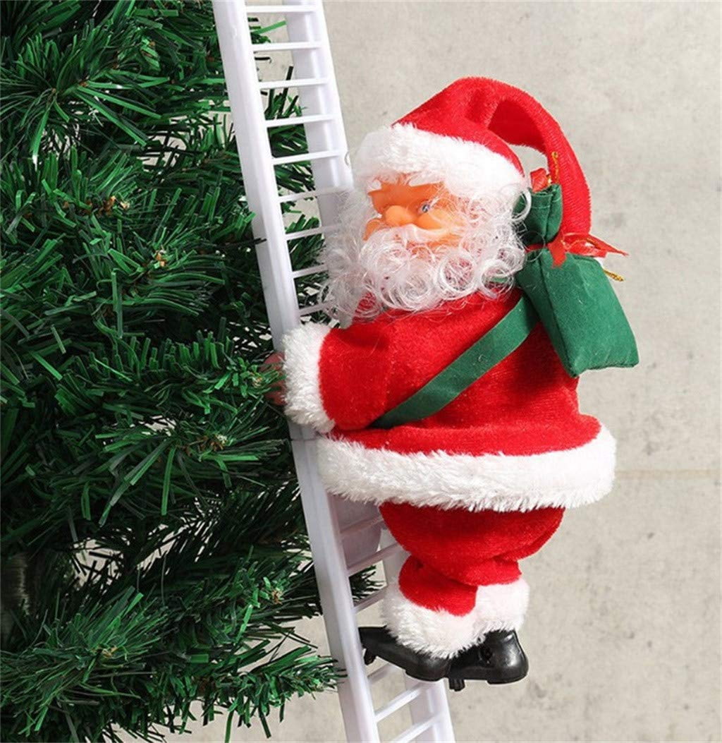 Santa Claus Climbing Ladder Electric Climbing Rope Hanging Xmas Ornament Santa Plush Doll Toys Sets Red OLOPE Christmas Creative Decoration Ornaments 2020 