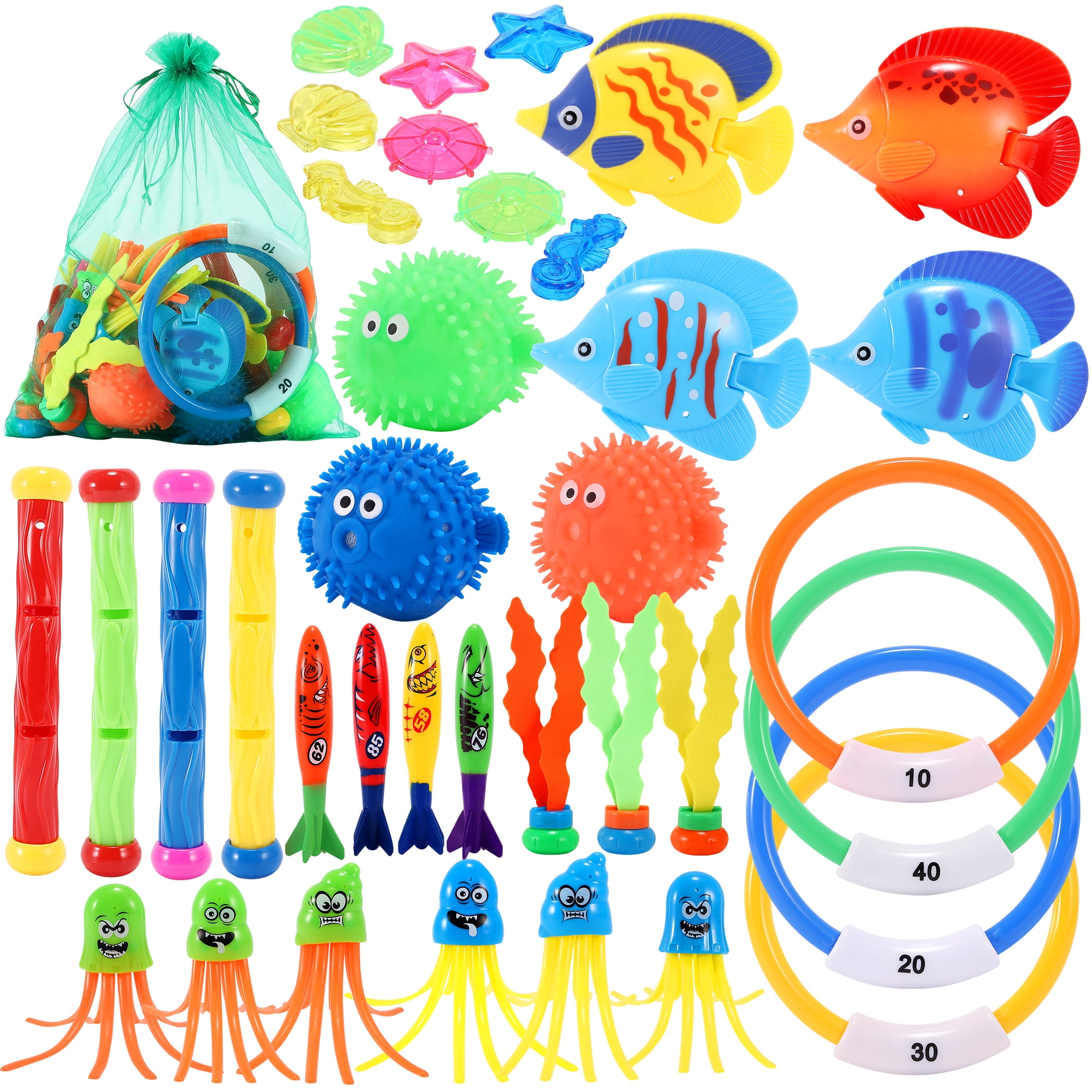 8 Jewel Gem Treasure Weighted Dive Toy 19PCS Underwater Swimming Diving Pool Toys 3 Stringy Octopu 4 Dive Rings Summer Under Water Pool Training Toys Treasures Gift Set Bundle 4 Toypedo Bandits 