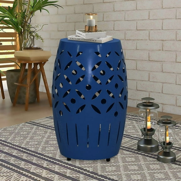Abble 18’’Navy Geometric Cut Iron Side Table