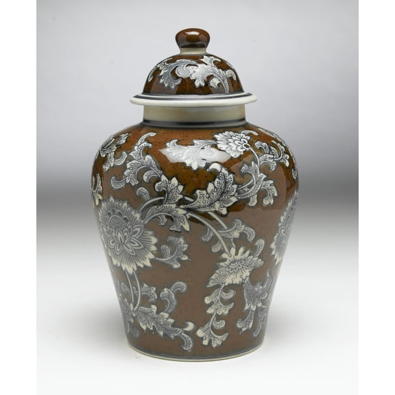 AA Importing 59729 Brown And Gray Floral 10 inch Ginger Jar