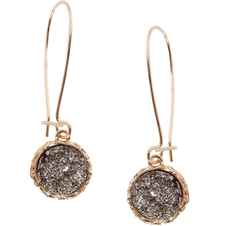 Yellow Gold Dangling Threader Earrings - Simulated Druzy Threaders - Upside-Down Long Hoop Dangle Drop Earrings for Women, by Humble Chic NY