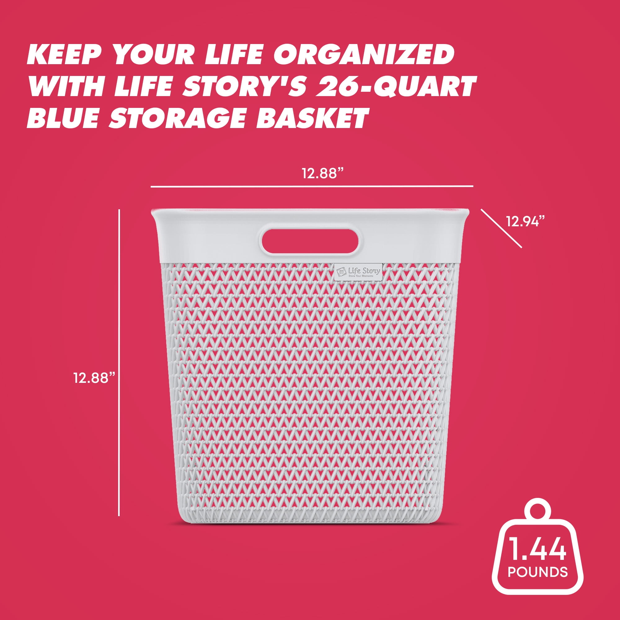 Life Story 26 Quart Decorative Storage Basket, Extra Large Plastic Home Organizer, White