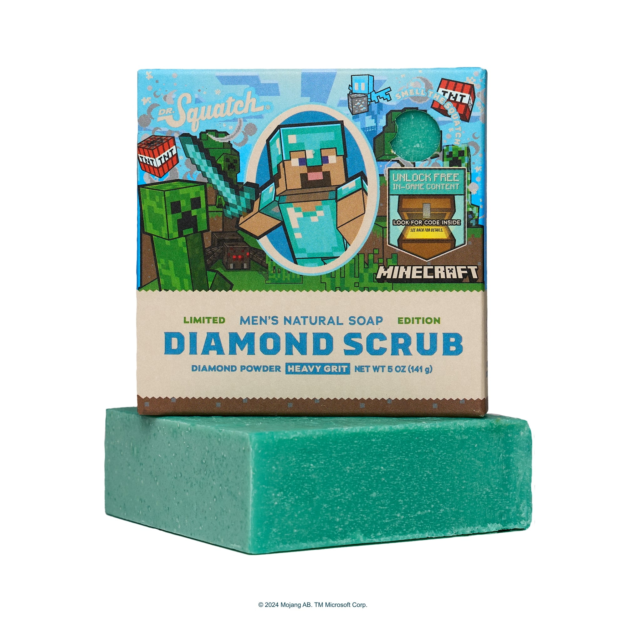 Dr. Squatch x Minecraft Diamond Scrub Bar Soap for Men Limited Edition Natural Body Soap, 5 oz