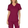 thumbnail image 1 of RKSTN Women Working Uniform Solid Color Short Sleeve V-neck Tops Solid Pocket Blouse, 1 of 4