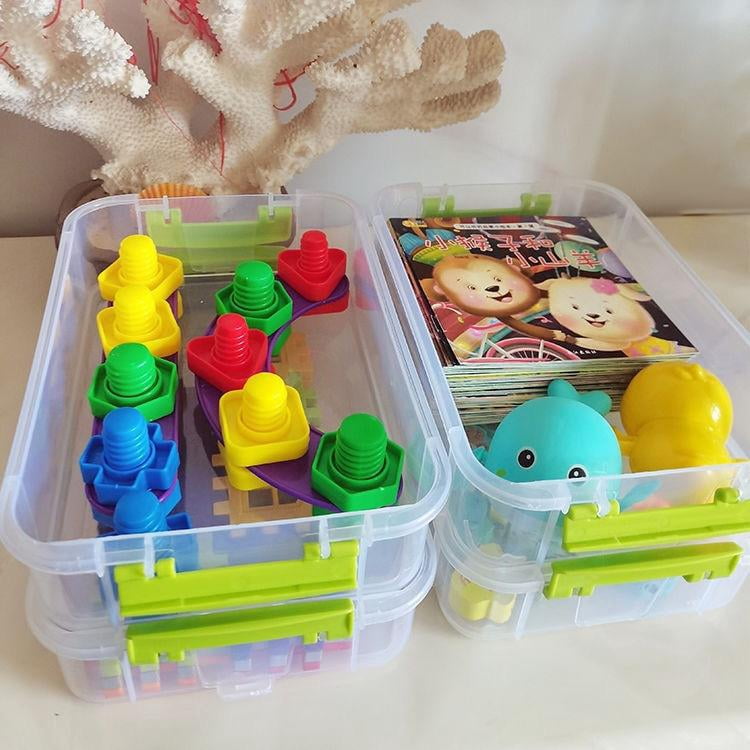 4-Tier Clear Plastic Stackable Storage Organizer with Handle, Portable Craft Supply Box for Beads Jewelry Sewing Tools, Stackable Drawer Container for Home Office Travel
