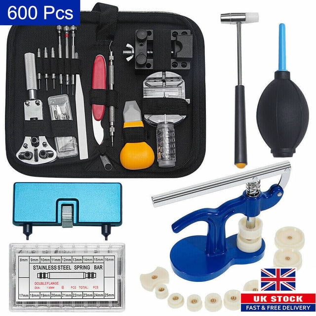 Kit de herramientas de reparación de relojes de 600 piezas, juego de herramientas de reparación de relojes de pulsera, herramienta de extracción de resorte