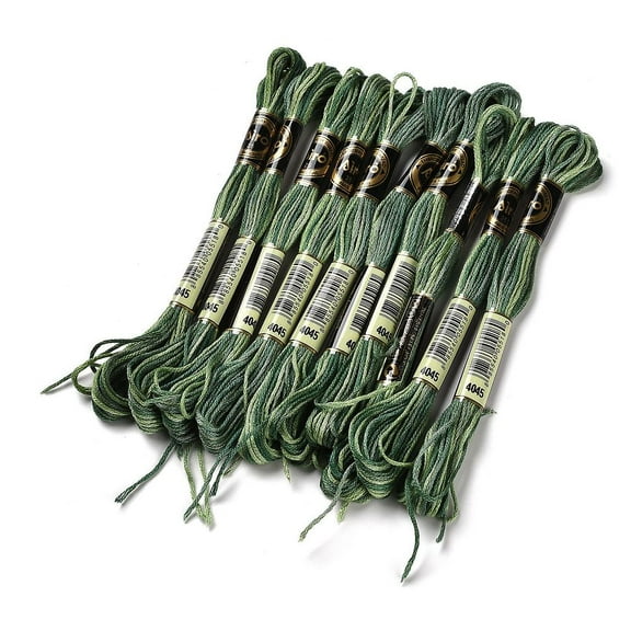 1Bag 10 Skeins 6-Ply Polyester Embroidery Floss Cross Stitch Threads Segment Dyed Dark Olive Green 0.5mm 8.75 Yards(8m)/skein