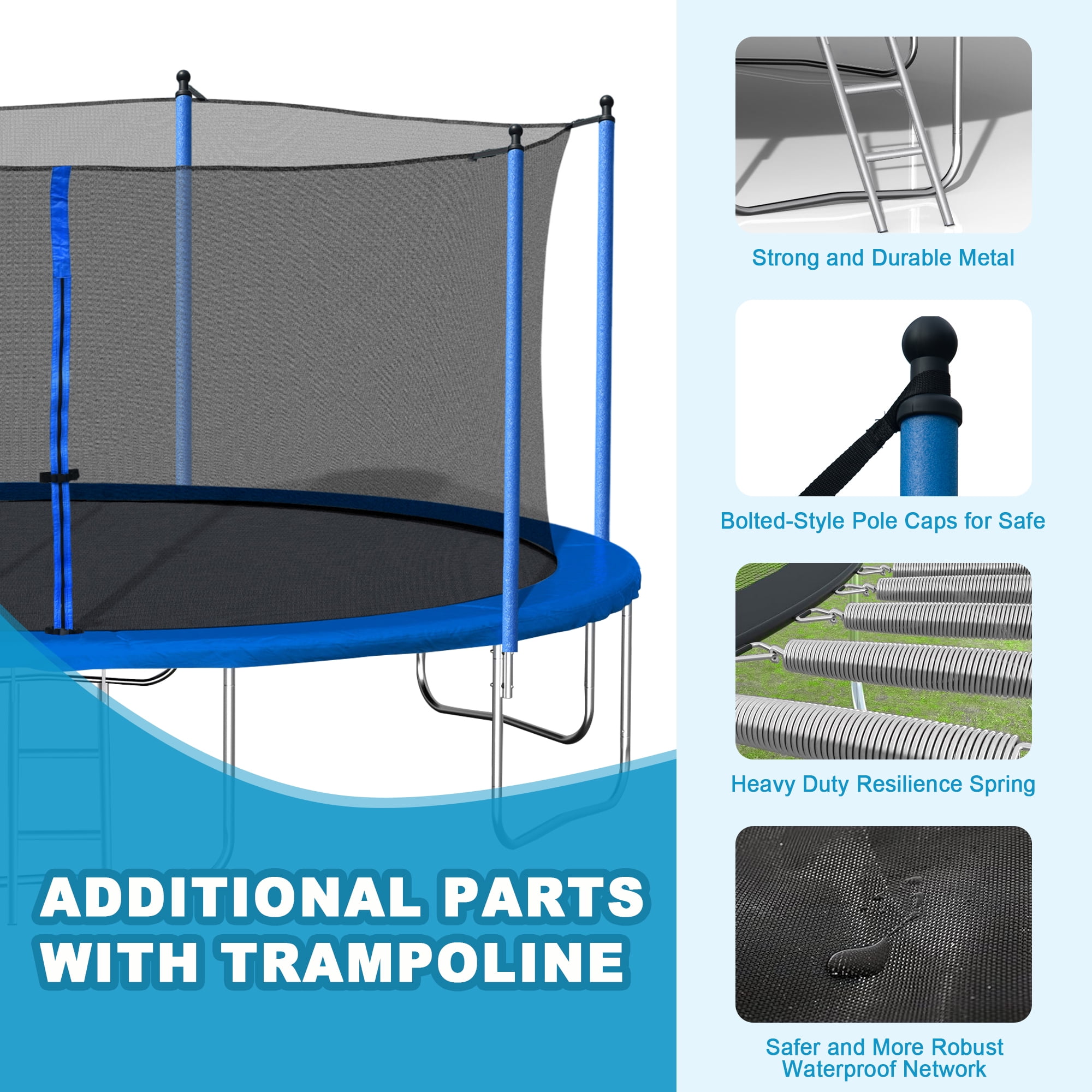 Aukfa 14FT Trampoline with Enclosure Net for Kids Adults, Outdoor Trampoline with Basketball Hoop for Backyard, Blue