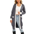 thumbnail image 3 of hirigin Women Knitted Cardigan, Color Contrast Long Sleeve Midi Length Slim Coat, Ladies Fall/Winter Open-Front Knitwear Outerwear, 3 of 9