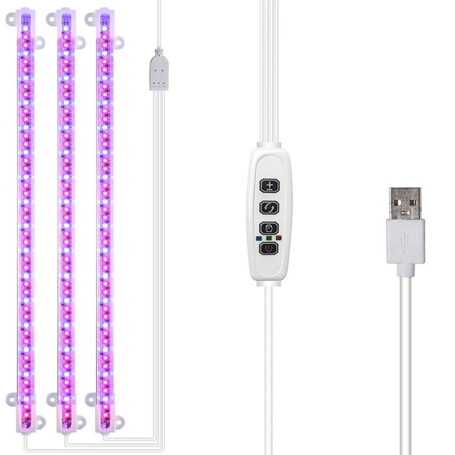 Worldwidelectro LED Plant Grow Light Tiras de memoria Cambiar niveles s Auto 3 cabezas rojo y azul kusrkot Luz de crecimiento de espectro completo