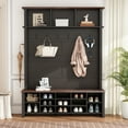thumbnail image 3 of Harper & Bright Designs Farmhouse Hall Tree with Bench , 4-in-1 Coat Rack with Shoe Cabinet and Hooks , Entryway Tree with Adjustable Shelves and Open Compartments for Living Room , Black, 3 of 14
