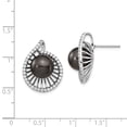 thumbnail image 2 of FB Jewels Sterling S Majestik Rh-plated 10-11mm Blk Imitat Shell Pearl CZ Earrings, 2 of 2