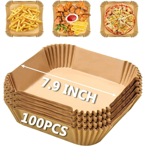 Zhuge 100-Pack Air Fryer Parchment Liners – 7.9" Square, Non-Stick & Oil Resistant – Fits 5-8 Quart Baskets