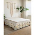thumbnail image 2 of Vintage Flowers Bed Skirt King Size 18" Drop Watercolor Floral Leaves Linen Ruffled Wrap Around Bed Skirts Adjustable Elastic Bedskirt Dust Ruffle for King Size Bed, 2 of 7
