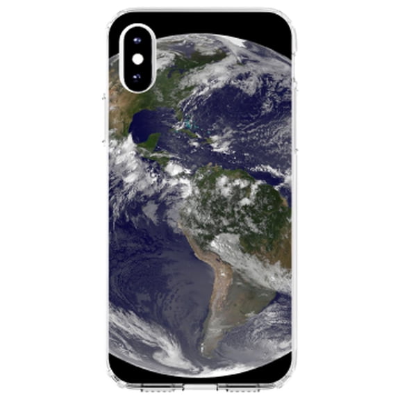 DistinctInk Clear Shockproof Hybrid Case for iPhone XR (6.1" Screen) - TPU Bumper, Acrylic Back, Tempered Glass Screen Protector - Earth Space Western Hemisphere