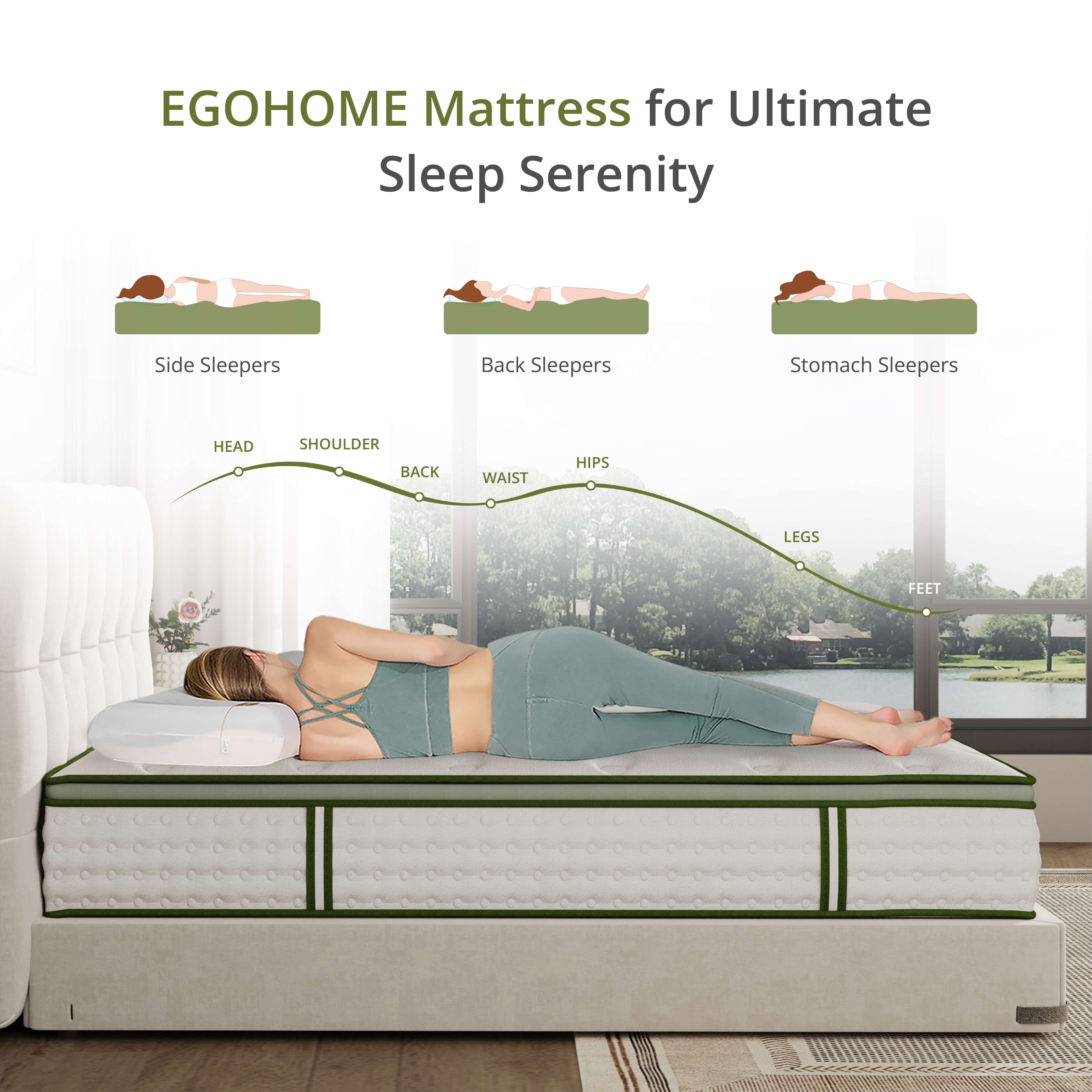 EGOHOME King 12 inch Hybrid Mattress in a Box with Individual Pocket Innerspring for Motion Isolation & Pressure Relief, Medium, Reinforced Edge with handles