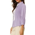 thumbnail image 4 of Allegra K Women's Work Elegant 3/4 Sleeve Contrast Color Tie Neck Button Up Shirt, 4 of 6