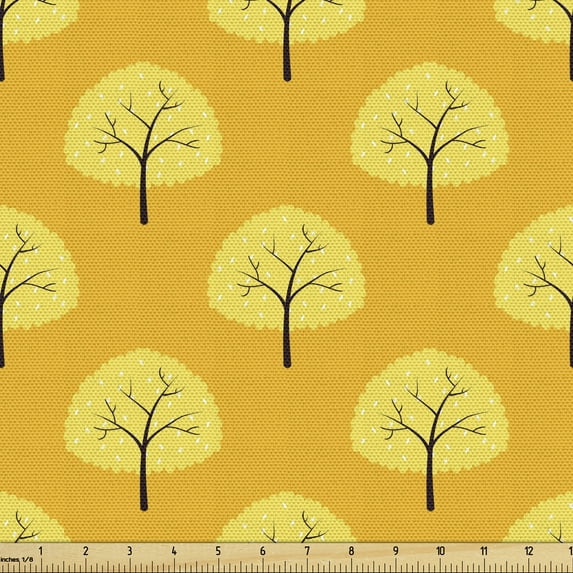 Autumn Upholstery Fabric by the Yard, Fall Season Willow Trees Pattern Fall Woodland Beauty Harvest Graphic, Decorative Fabric for DIY and Home Accents, Yellow and Orange by Ambesonne