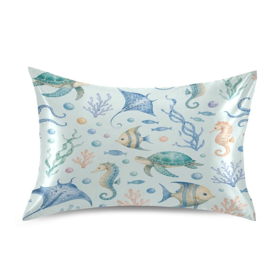 Satin Pillow Case Envelope Pillow Covers Standard Size Soft Pillow Cases for Bedroom, Mint Sea Printed