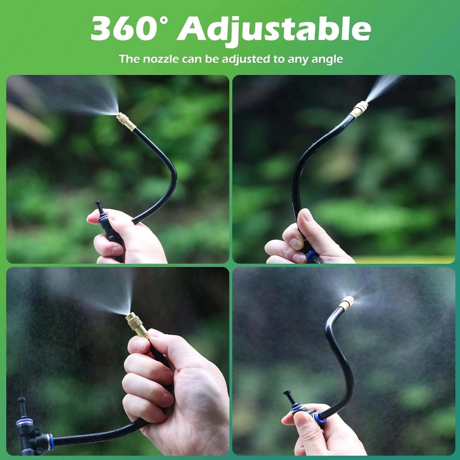 Drip Irrigation Kit with 360° Flexible Hose, Automatic Watering System for Potted Plants, Garden Watering System with 360° Bendable Misting Nozzles, 3 Adjustable Flow Settings