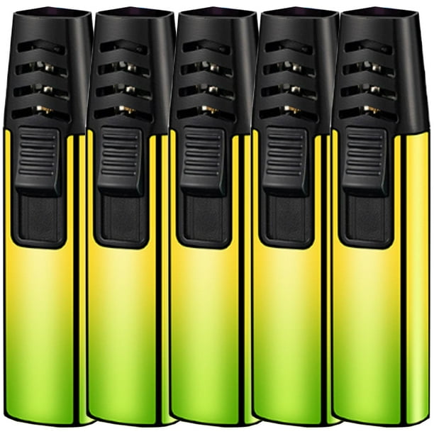Encendedor Recargable de Gas ColorTorchGreen 5 Pzas Verde/Amarillo Recargable Metal Gas Butano.