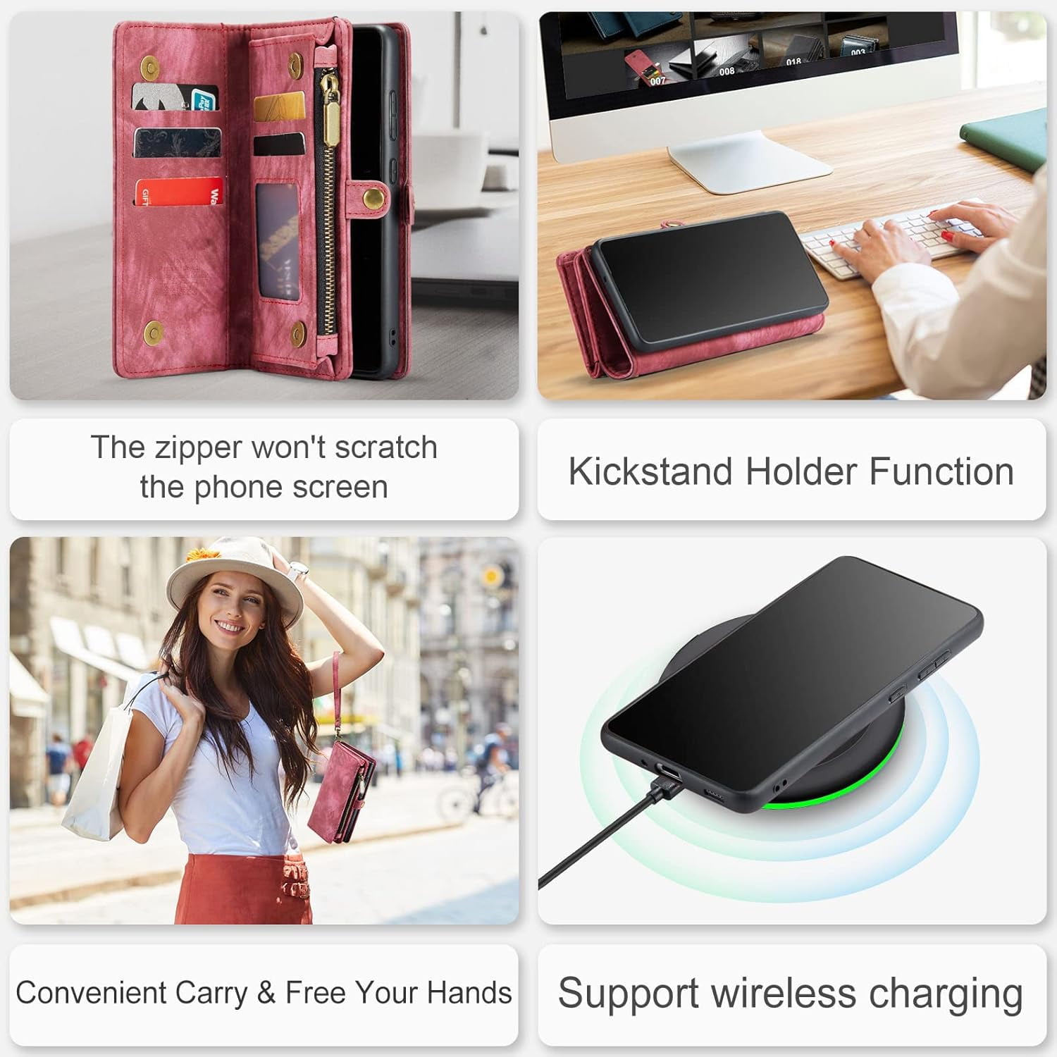 Asuwish Phone Case for Samsung Galaxy S20 5G 6.2 inch Zipper Wallet Detachable Cell Cover with Tempered Glass Screen Protector Crossbody Lanyard Strap Flip Card Holder S 20 20S UW S2O G5 Women Red