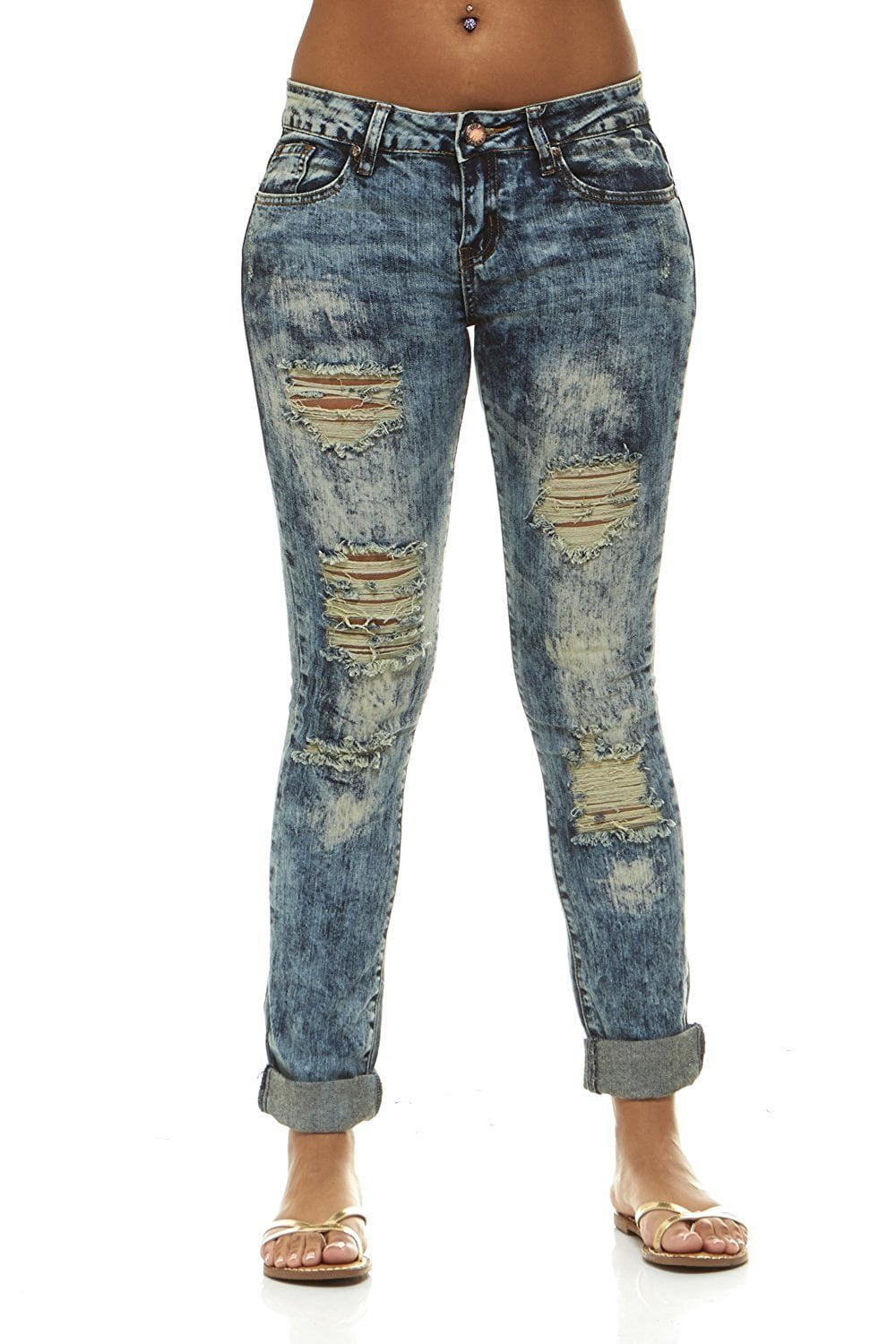 VIP Jeans Juniors Bleach Acid Washed Ripped at Knee Skinny Jeans for ...