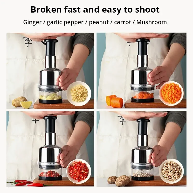 Manual Garlic Press Chopper Stainless Steel Blade Food Cutter for Garlic Onion Vegetable Kitchen Cooking
