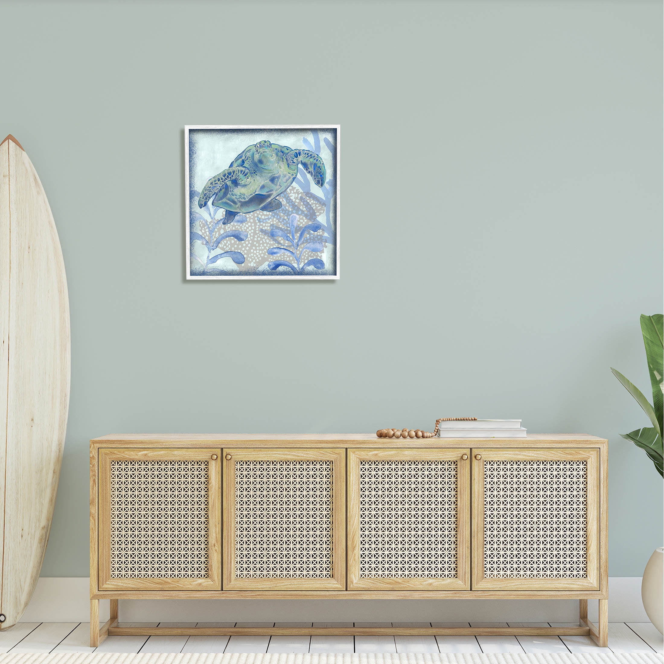 Vivid Tortoise Layered Aquatic Plants Animals & Insects Graphic Art White Framed Art Print Wall Art