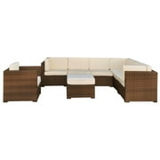 Marseille 8 Piece Wicker Patio Sectional Set with Off-White Cushions