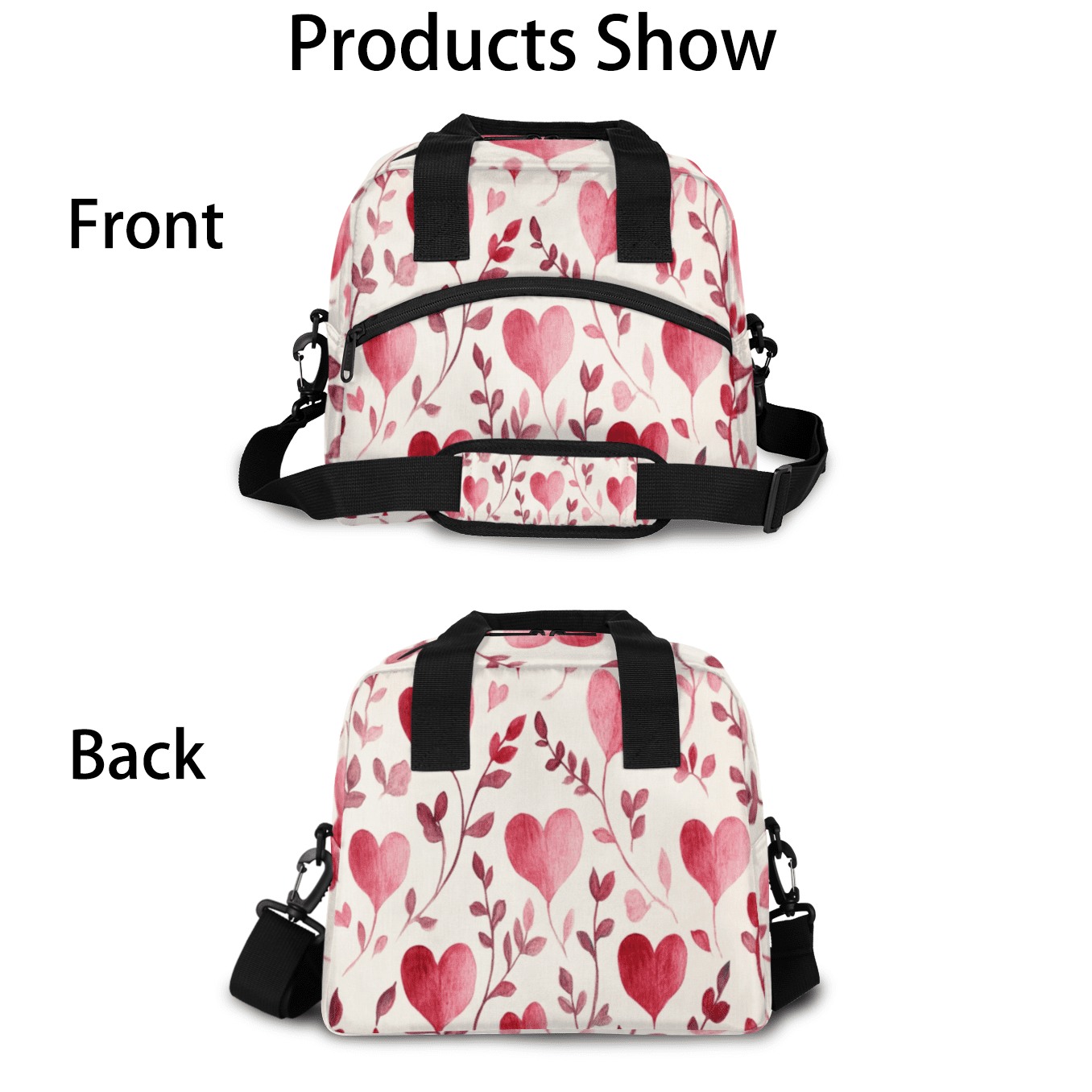 Herdesigns Cute Heart Shape Insulated Lunch Bag for Women Men Adults Large Reusable Lunch Box Leakproof Portable Cooler Tote Bags with Adjustable Shoulder Strap