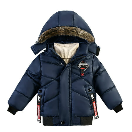 

DNDKILG Children Boy Padded Zip Up Coat Toddler Baby Hooded Long Sleeve Fall Winter Puffer Jacket Thicken Outerwear Navy 2Y-4Y