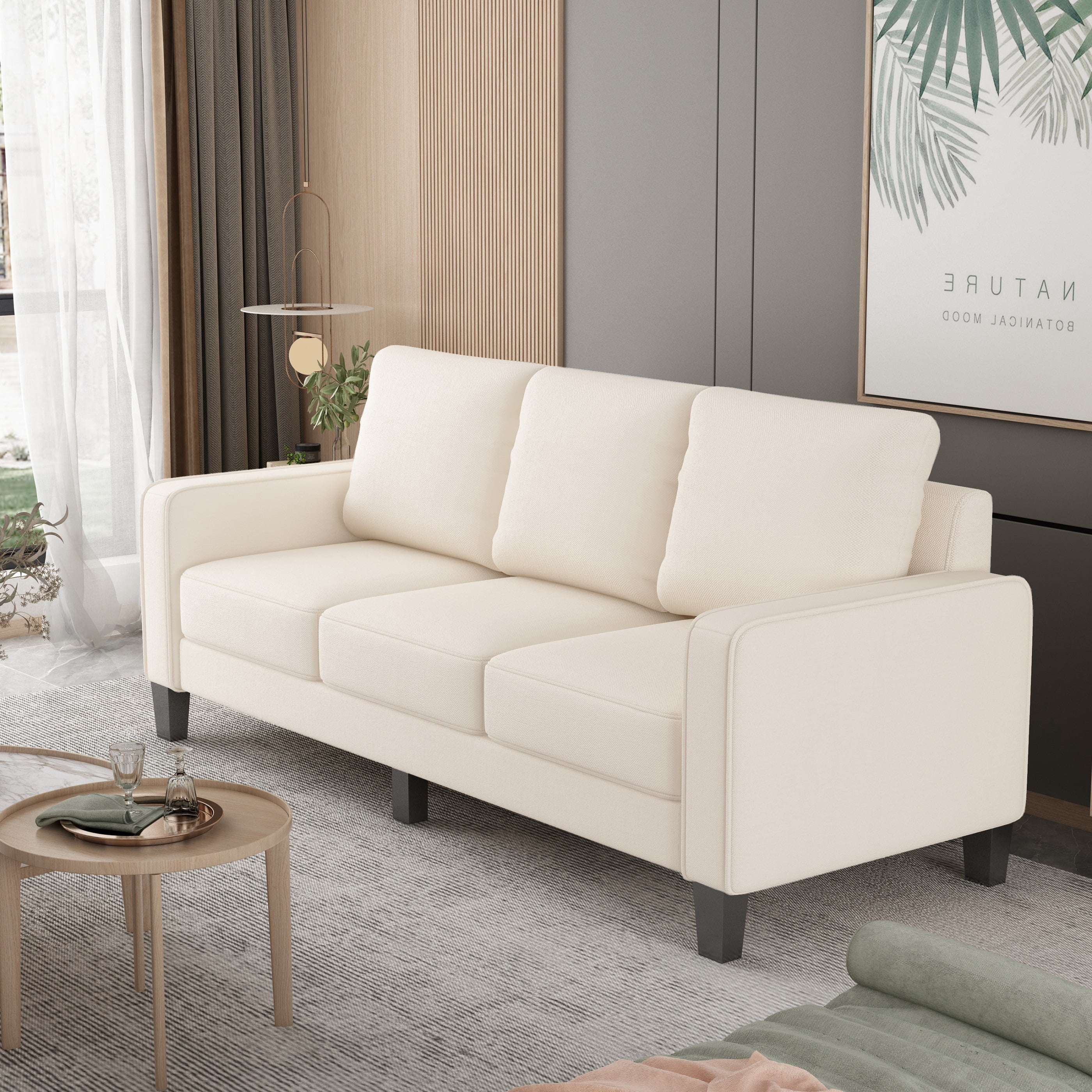DEALTOPS Modern Sectional Sofa Couch Upholstered Sofa Storage Couches 3 Seater Sofa Chair for Living Room - Beige