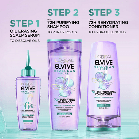 L'Oreal Paris Elvive Hyaluron Pure Shampoo and Conditioner Set for Oily Hair, 13.5 fl oz