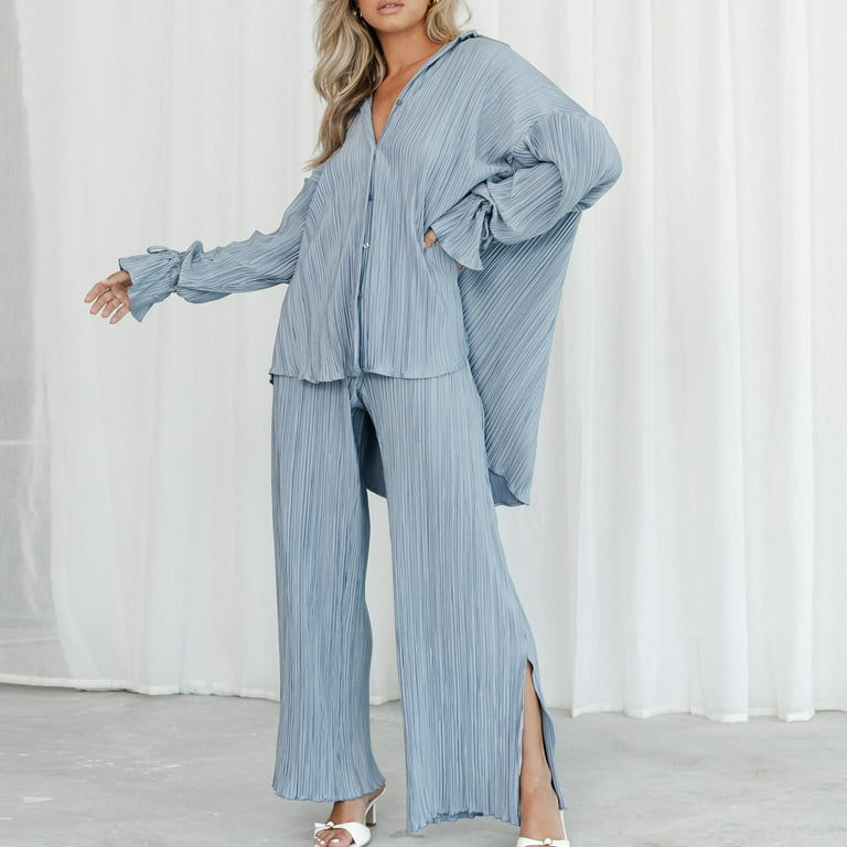 Lisingtool Pajamas for Women Set Men's Casual Pyjamas Long Sleeve Blouse  Button Silk Satin Two Piece Sleepwear Suit Pant Pyjama Pajama Pants Black 