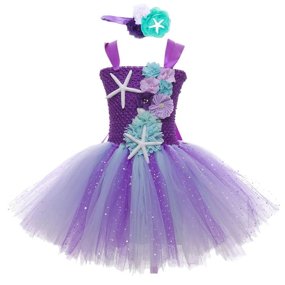 Ierhent Dress for Girl Toddler Tutu Dress Little Girls Fluffy Summer Dresses Casual Party Tulle Sundress for Kids Purple,7-8 Years